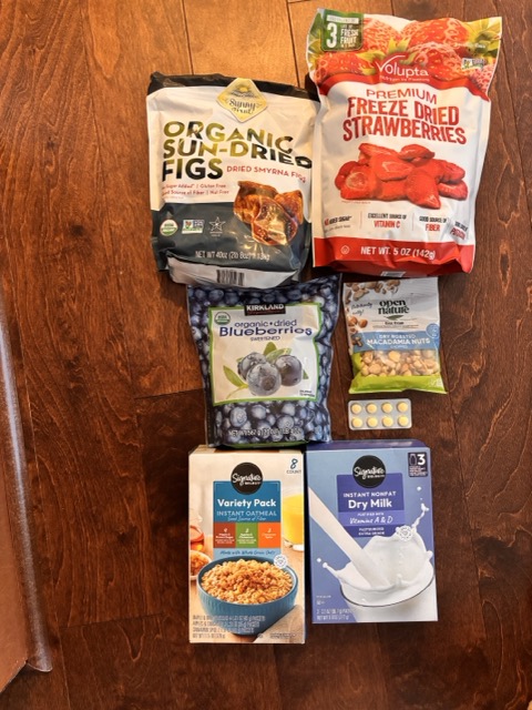 Backpacking breakfast staples from a grocery store